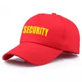 Red cotton baseball cap with yellow SECURITY print for security guards and outdoor use - One Size / Red