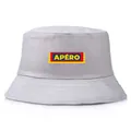 Ανοιχτό γκρι βαμβακερό καπέλο bucket με τρίχρωμη στάμπα APÉRO στην πρόσοψη - Γκρι