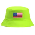 Neon green bucket hat featuring a printed American flag on the front center panel - One Size (58cm) / Verdant