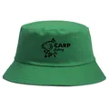 Green cotton canvas bucket hat featuring black carp fishing print for outdoor wear - Green