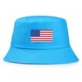 Sky blue bucket hat with American flag embroidery for outdoor sun protection - One Size (58cm) / Lake Blue