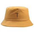 Mustard yellow bucket hat featuring a black Jesus cross print in cotton canvas - One Size (58cm) / Turmeric