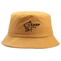 Yellow bucket hat for fishing with black carp print and CARP fishing text design - Turmeric