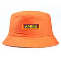 Leuchtend orangefarbener Fischerhut aus Baumwolle mit rechteckigem APÉRO-Logo-Patch - Einheitsgröße für Erwachsene (58 cm nicht verstellbar) / Orange