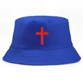 Cappello da pescatore blu reale con croce rossa in resistente tela di cotone - Taglia unica per adulti (58 cm non regolabile) / Blu Zaffiro