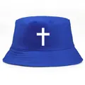 Cappello bucket in cotone blu scuro con stampa a croce bianca e tesa cucita unisex - Taglia unica per adulti (58 cm non regolabile) / Blu Reale con Stampa Bianca