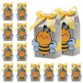 Boîtes à bonbons thème abeille avec rayures noires blanches et ruban jaune satin - Abeille Rayée Noir Et Blanc