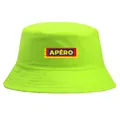 Neongrüner Fischerhut aus Baumwolle mit einem rechteckigen APÉRO-Stickpatch auf der Front - Einheitsgröße für Erwachsene (58 cm nicht verstellbar) / Fluoreszierendes Grün
