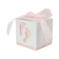 Bedankdoosje voor baby shower met roze lint en uitgesneden babyvoetjes ontwerp - Roze