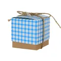Blue and white plaid kraft paper candy gift box with a rustic natural hemp twine bow - Blue