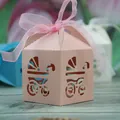 Rosa lasergeschnittene Baby-Süßigkeitenschachtel mit Organzaband für Babypartys - Rosa