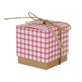 European Kraft gift box with red gingham lid, jute string and vintage silver key charm - Pink