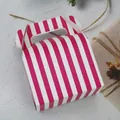 Pink and white striped gift paper box with handle for bakery and party packaging - Rose Red Vertical Rib