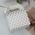 Handle cake box with grey polka dot pattern on white matte paper for baking gifts - Silver Polka Dots