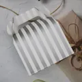 Grey striped large paper cake box with integrated handle for bakery gift packaging - Silver Vertical Stripes
