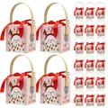 Pink Christmas gift boxes with snowman prints, silk bows, and wooden handles in a bulk set - Pink Snowman