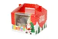 Red Christmas cupcake box with Santa Claus print, carry handle, and clear window - Quad Slot