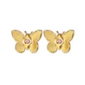 Orecchini a perno a farfalla placcati oro con cristallo rosa e ali testurizzate - Orecchini a Bottone Farfalla con Zircone Rosa (N2186)
