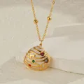 18K gold plated shell pendant necklace with colorful zircon stones on gold bead chain - Colorful Zircon Shell Necklace (N2004)