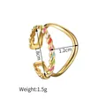 Gold plated stainless steel wave ring with colorful enamel and twisted rope texture - Colorful Wave Style (R618-A)