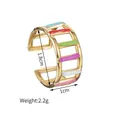 Golden stainless steel open ring with colorful rainbow enamel steps, 1cm width design - Colorful Trapezoid Stripe Style (R618-B)