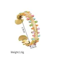 Golden stainless steel open ring with colorful rainbow enamel dots and adjustable band - Colorful Rainbow Dot Style (R623)