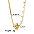 Vergoldete Edelstahl-Schlangenkette mit Zirkonia-Blumenanhänger für Damen, 18K Finish - Metall Blumenhalskette
