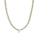 Elegante Perlenkette mit champagnerfarbenen Kristallen und Perlmutt Buchstaben F Anhänger - Champagner