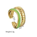 Minimalistischer Doppelring Gold mit grüner Emaille und Wellenmuster für Damen - Grüner Doppelring-Wellenstil (R621)