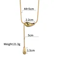 Halskette aus Edelstahl mit 18K Goldbeschichtung, Tropfenanhänger und Maßangaben im Bild - Doppelwassertropfenanhänger Stil