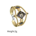 Golden stainless steel evil eye open ring with black enamel inlay and white crystal - Black Evil Eye Style (R666-hei)
