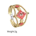 Golden open ring with red diamond enamel accents and beaded edge, evil eye design - Red Evil Eye Style (R666-hong)