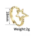 14K gold plated stainless steel open ring with star motif and rope texture - Star Style / Gold