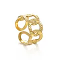 Goldener geometrischer offener Ring mit doppeltem Kettendesign und Hammerschlag-Textur - Doppelschleife Kette Gehämmerter Stil (R357-02)