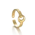 Goldener Edelstahlring mit halber Kettenstruktur und Hufeisen-Detail am offenen Ende - Hufeisen Perlenkette Stil (R508)