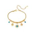 Vintage 18K vergoldetes Edelstahlarmband mit blauem Stern und Lebensbaum-Anhängern - Armband 027