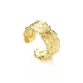 Verstellbarer goldener Edelstahlring mit detaillierter Lorbeerblatt-Struktur - Lorbeerblatt-Relief Gewebter Stil (R688)