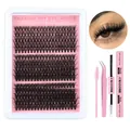 DIY cluster eyelash extension kit with glue, seal, tweezers, and 300 natural thick lash wisps - Natural Thick Set With Glue Tweezers And Brush (DIY-TZ210)