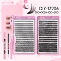 DIY cluster eyelash kit with 10D-16D thick lashes, glue, pink tweezers and brush - 20D-50D Density Kit (DIY-TZ206) / Glue Tweezers Brush (Pink)
