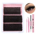 DIY eyelash extension kit with 300 clusters 10-16mm length bond seal and pink tools - Multi-Density Set With Glue Tweezers And Brush (DIY-TZ211)