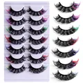 Set of 7 pairs of colorful faux mink eyelashes featuring vibrant multi-color accents - Mixed Colors Set / Multicolored Style A (Color mix7)