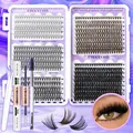 DIY cluster lash extension kit in natural brown with multi-length segments 9-18mm - DIY-TZ-194 Style With Glue Tweezers And Eyebrow Brush