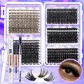 DIY eyelash extension kit with 484 clusters, 9-18mm tray, bond, seal, and tools - DIY-TZ-195 Style With Glue Tweezers And Eyebrow Brush