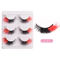 Trois paires de faux cils volumineux dégradés noir et rouge pour un effet œil de chat - Style Trois Paires (ColorMix3-3)