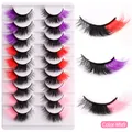 10 paires de faux cils œil de chat duveteux avec extrémités colorées violet rouge rose - Style Mixte Plusieurs Paires (Color-Mix9)