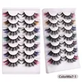 14-pair 3D thick cat eye lashes with colorful mixed fiber ends and curly texture - 14 Pairs Colorful Cat Eye Style (ColorMix7-1)