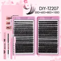 DIY eyelash extension kit with 50D-100D cluster lashes, bond and seal, tweezers and brush - 50D-100D Density Kit (DIY-TZ207) / Glue Tweezers Brush (Pink)