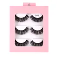 3 pairs of Russian D-curl thick false eyelashes in pink 3002 packaging box - Style 3002