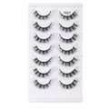 Set of 7 pairs 7027 dramatic black synthetic false eyelashes with voluminous criss-cross style - Natural Crisscross Style (7027)