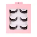 Russian D curl false eyelashes set in a pink box, 3 pairs of natural thick black lashes - Style 3004
